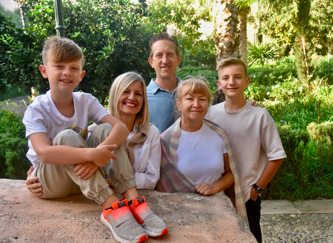 Family portrait in a garden setting